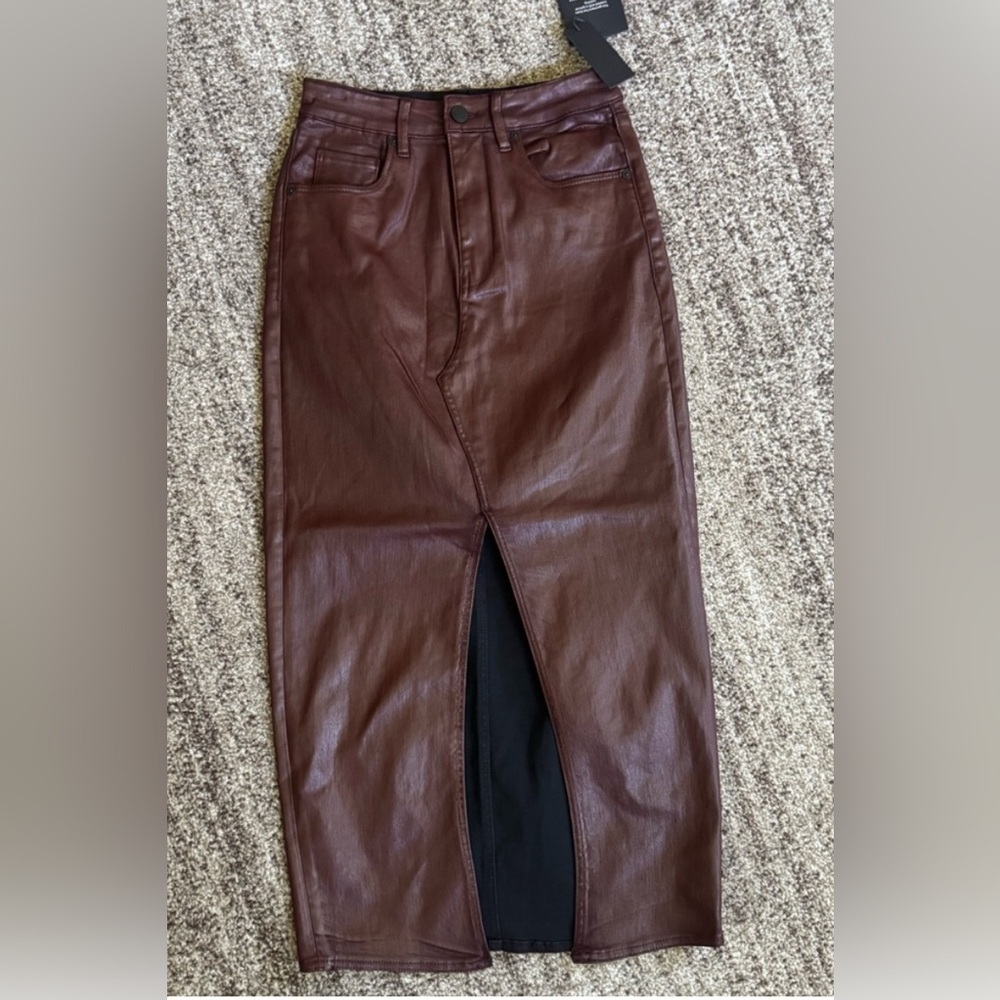 BLANK NYC High Rise Midi Coated Denim Skirt Size 26 in color Coffee Talk NWT - Picture 8 of 11